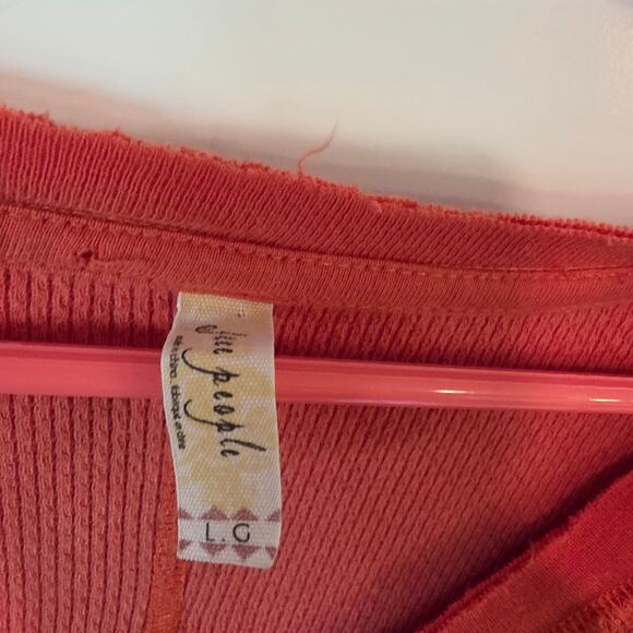 Free People Womens Long Sleeve Embroidered Thermal Top Size Large Coral - Picture 4 of 4
